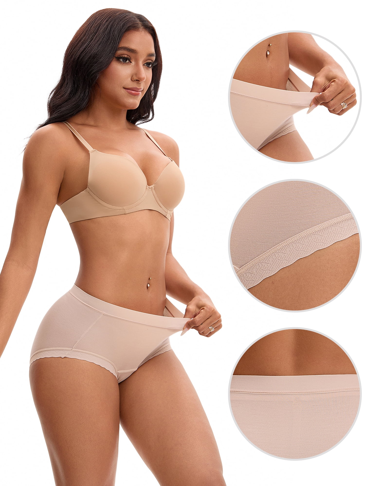 Unique Bargains High Rise Full Coverage Soft Briefs L Beige