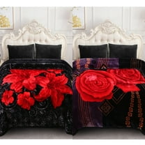 10lbs Heavy Thick A&B Pattern Blanket 2Ply Reversible - Thick Warm Plush Korean Style Bed Blanket, King Size Fleece Plush Blanket, Soft Winter Blanket For Adult 87" x 95", Lilies & Roses