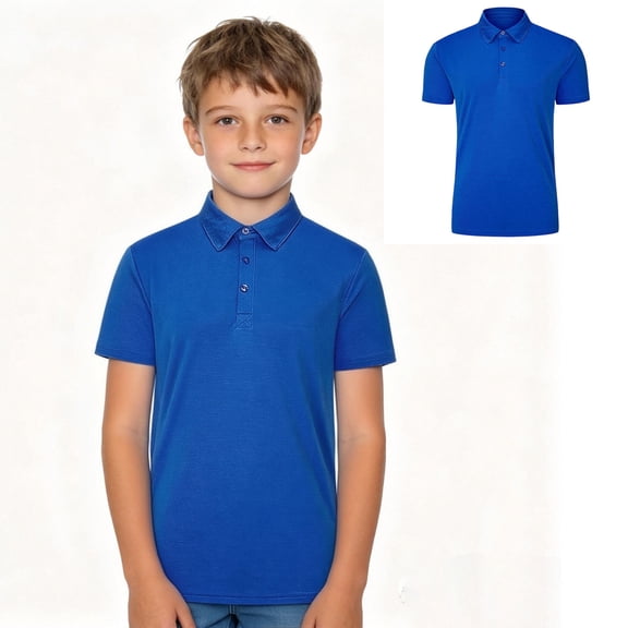 Polo Shirt Boys Blue Button Down Girls Short Sleeve Shirt Uniform Shirts for Boys Casual Collared Shirts Kids 7-8 Years Shirts