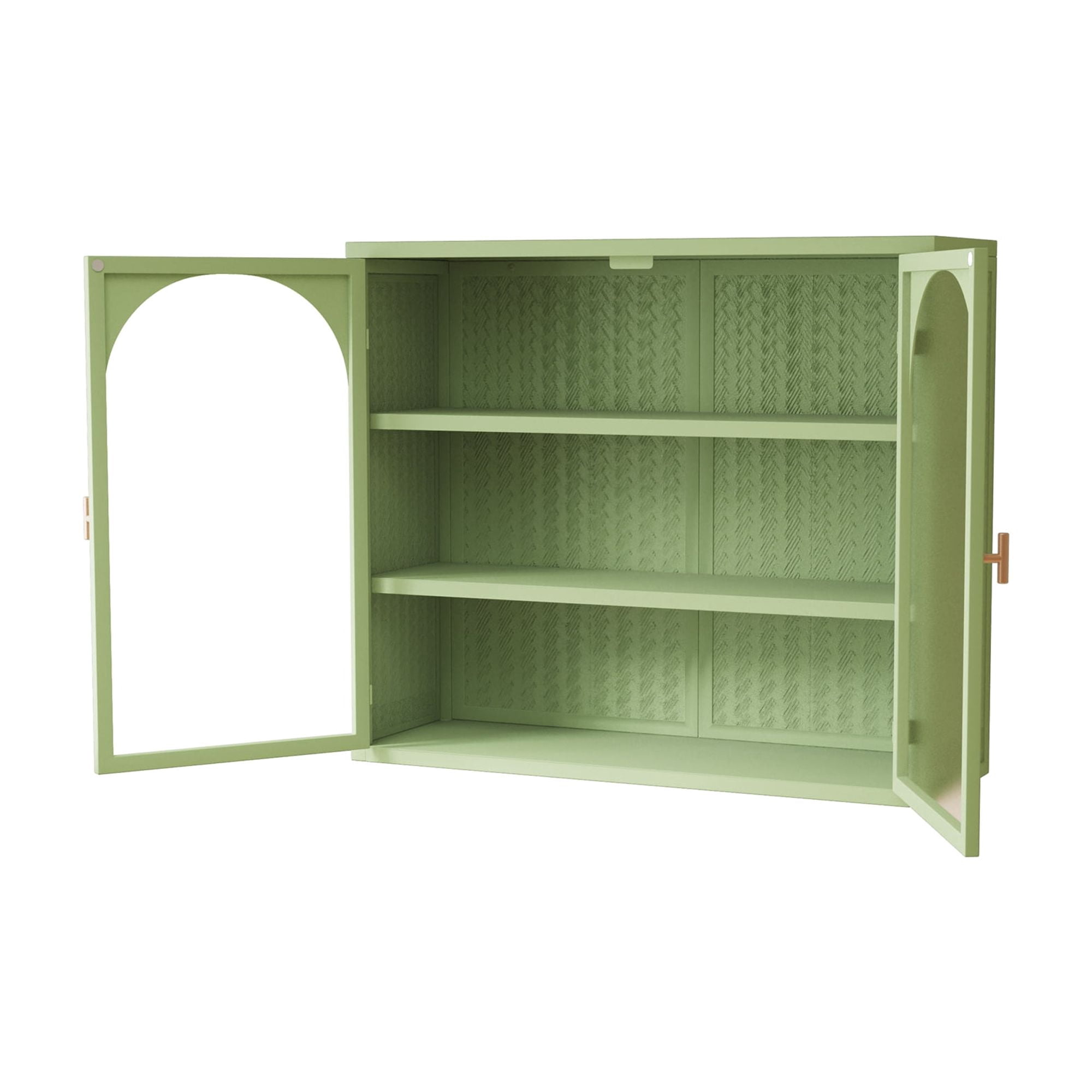 27.56"Wall Cabinet with Tempered Glass Doors, Bathroom Wall Storage Cabinet with Detachable Shelves for Office, Dining, Living Room, Kitchen and Bathroom, Green