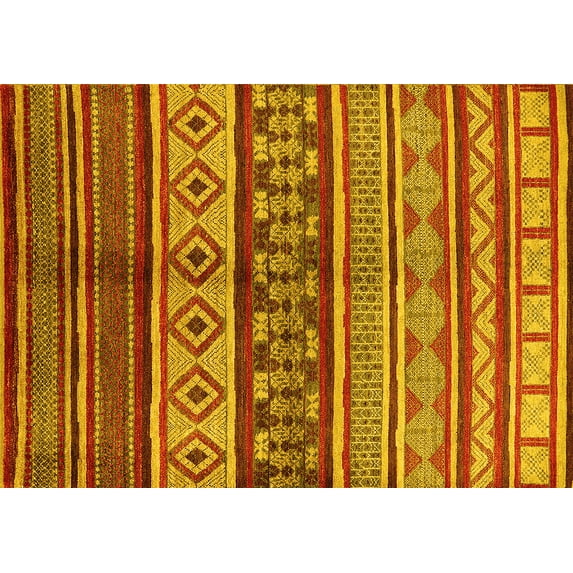 Ahgly Company Machine Washable Indoor Rectangle Oriental Yellow Industrial Area Rugs, 2' x 3'