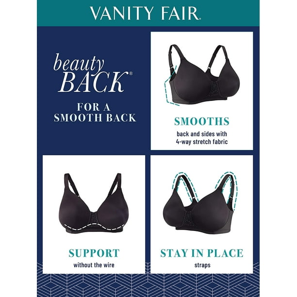 Women's Vanity Fair 71380 Beauty Back Full Figure Wirefree Bra (Midnight  Black Lace 36C) 