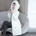 thumbnail image 4 of Inleife Women's Long Sleeved Woolen Cotton Jackets Solid Color Pocket Zipper Medium Length Hooded Jacket Coat, 4 of 5