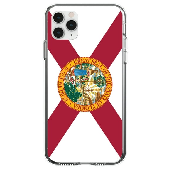 DistinctInk Clear Shockproof Hybrid Case for iPhone 11 (6.1" Screen) - TPU Bumper, Acrylic Back, Tempered Glass Screen Protector - Florida State Flag - US State Flag