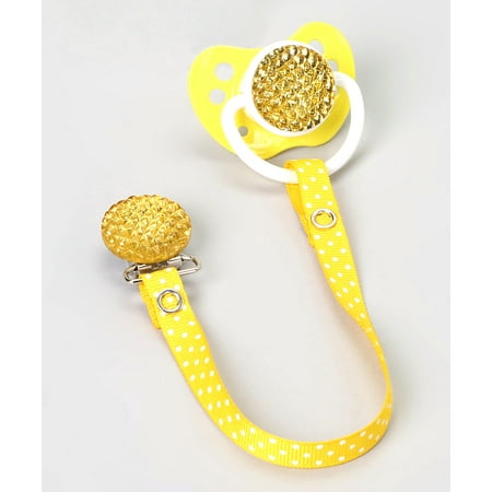 Polka Dot Ribbon Quilted Crystal Pacifier Clip