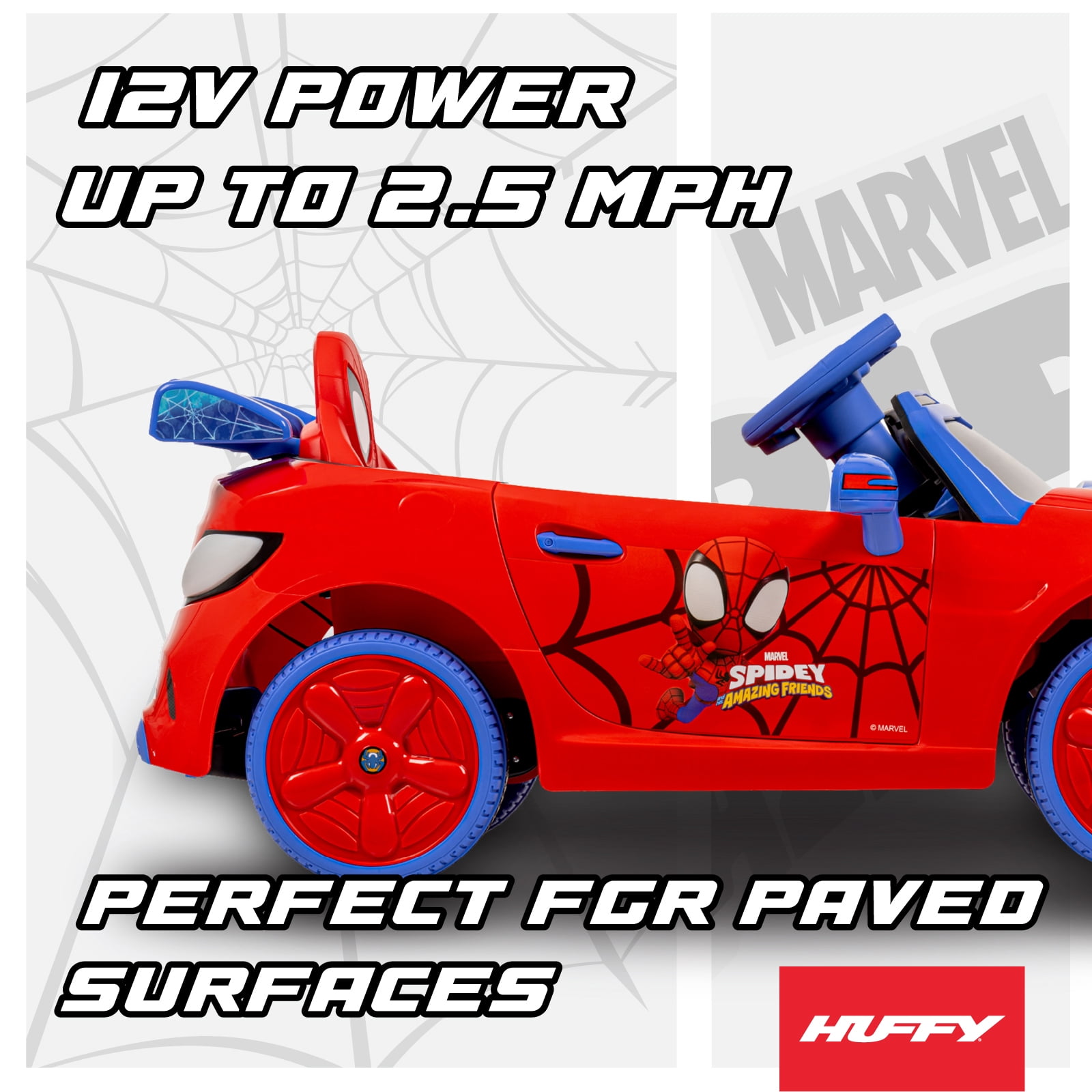 Huffy 12V Spider-Man Spidey and His Amazing Friends Ride-On Car with Remote Control, Ages 3-5, Red