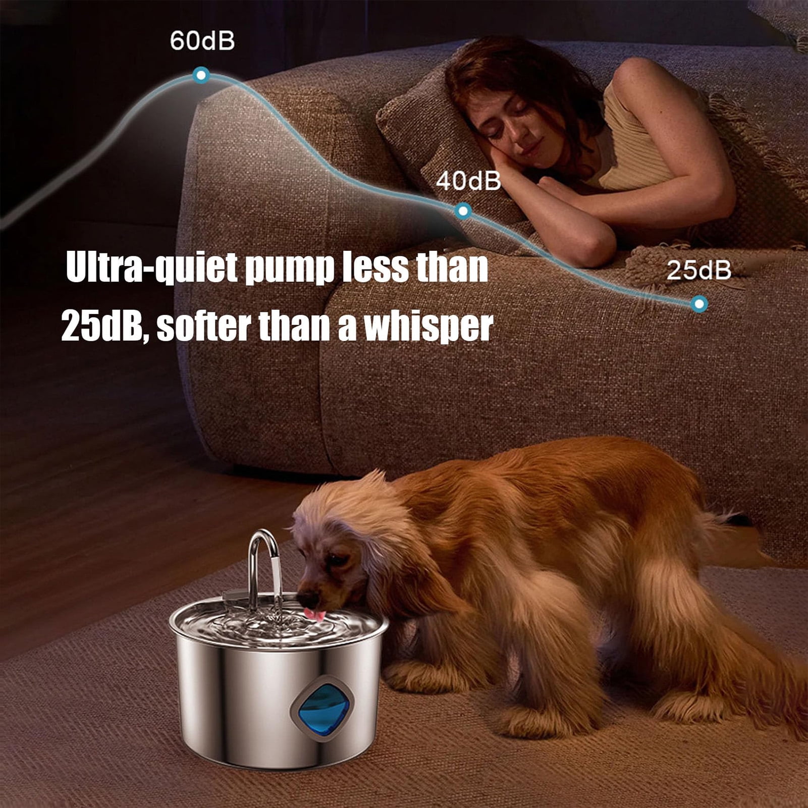Stainless Steel Pet Drinking Water Fountain with Replacement Filters,Cat Dog Automatic Water Dispenser,Electric Drinking Bowl for Pet