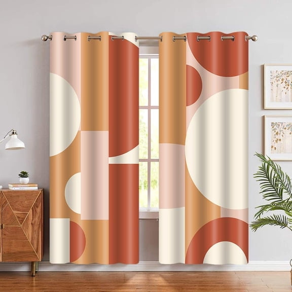 Abstract Blackout Curtains Terracotta Orange Modern Geometric Circles Curtain Mid Century Burnt Orange Minimalist Aesthetic Vintage Grommets Drapes 26"W x 45"L (Pack of 2)