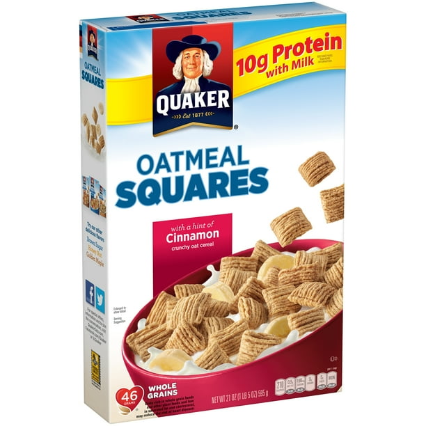 Quaker Oatmeal Squares Cereal, Cinnamon, 21 oz Box