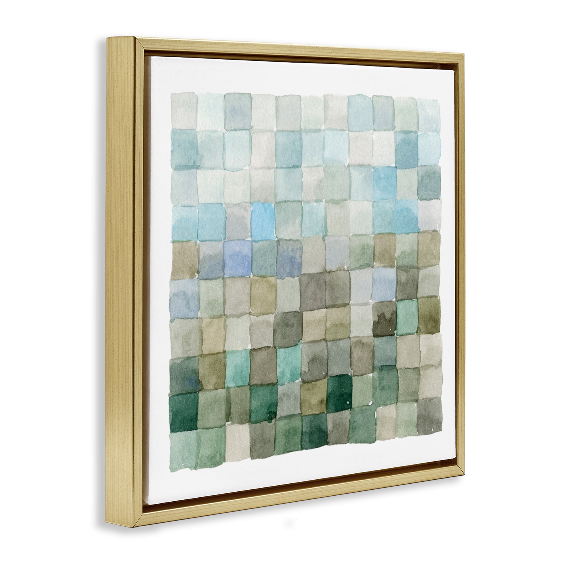 Stupell Industries Modern Watercolor Checkered Shapes Abstract Painting Gold Floater Framed Canvas Art Print Wall Art, 25 x 25