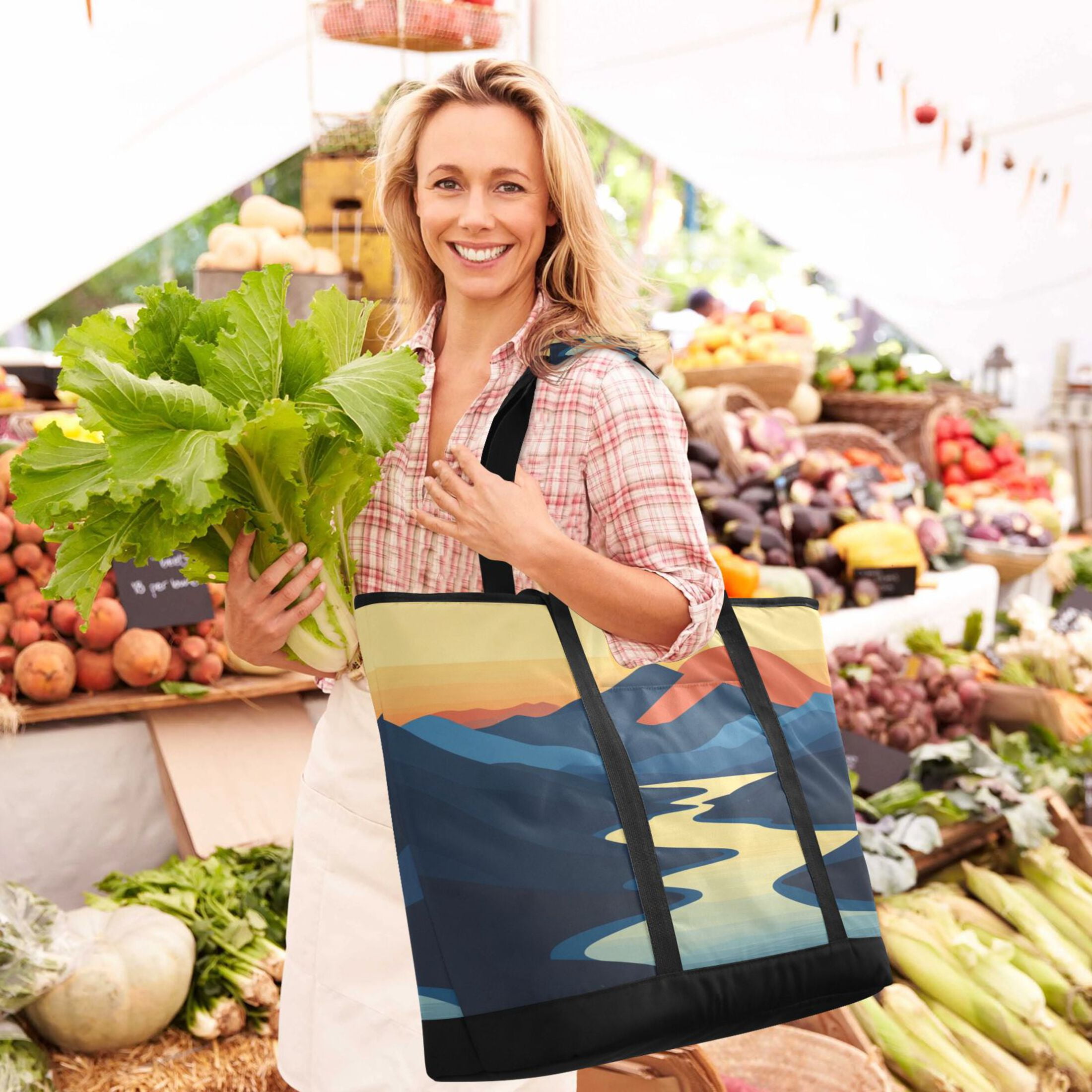 Large Hand-held Ice Pack Picnic Bag Insulation and Refrigeration Suitable for Shopping Picnics and Camping Mountain Sunset