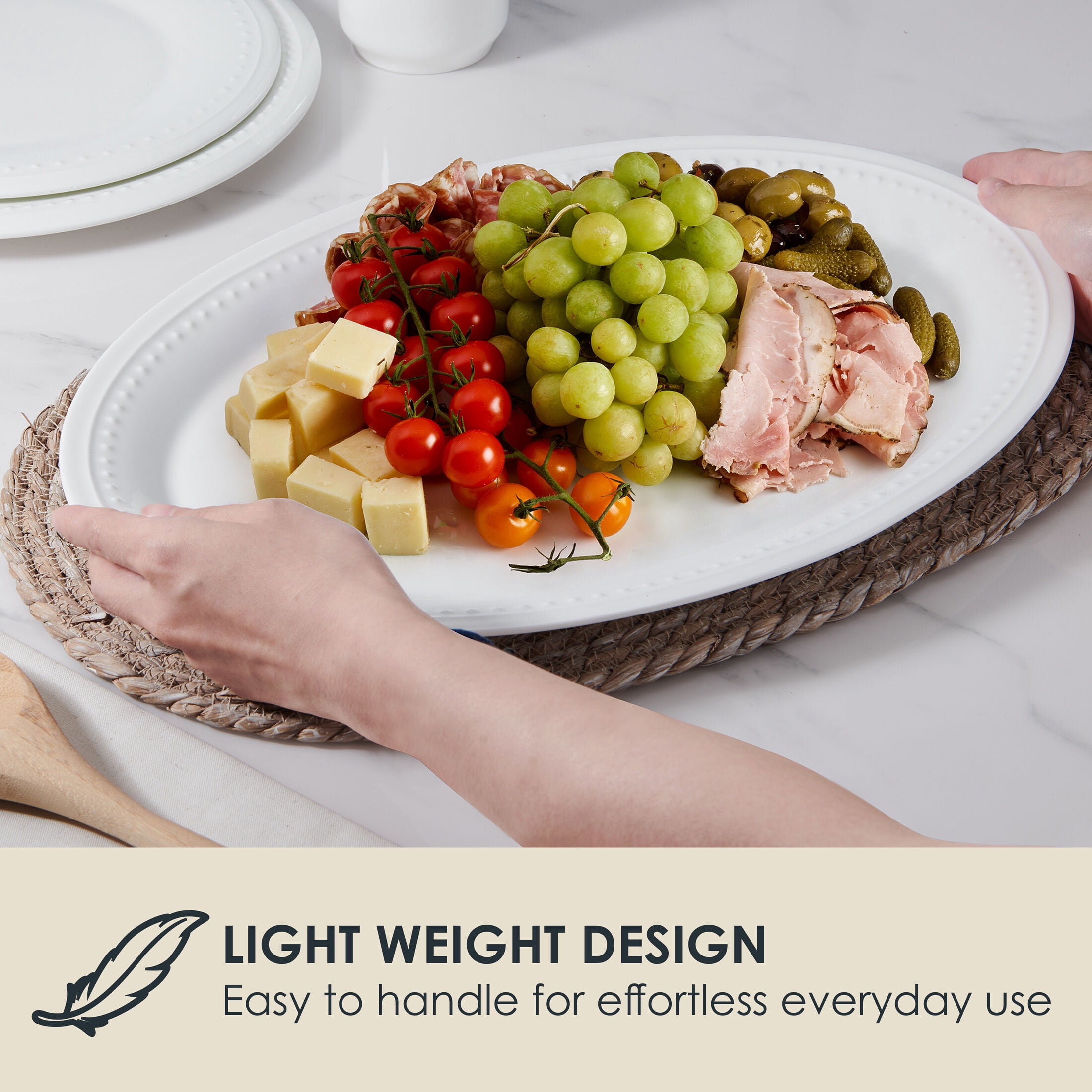 Fitz and Floyd 16-inch Nevaeh White Bone China Classic Bead Oval Serving Platter