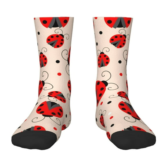 Honeii Red Ladybug Print Children's Colorful Socks,Unisex Kids and Toddlers' Cushioned Sock,Kids Athletic Crew Socks,for Everyday Wear and Sports