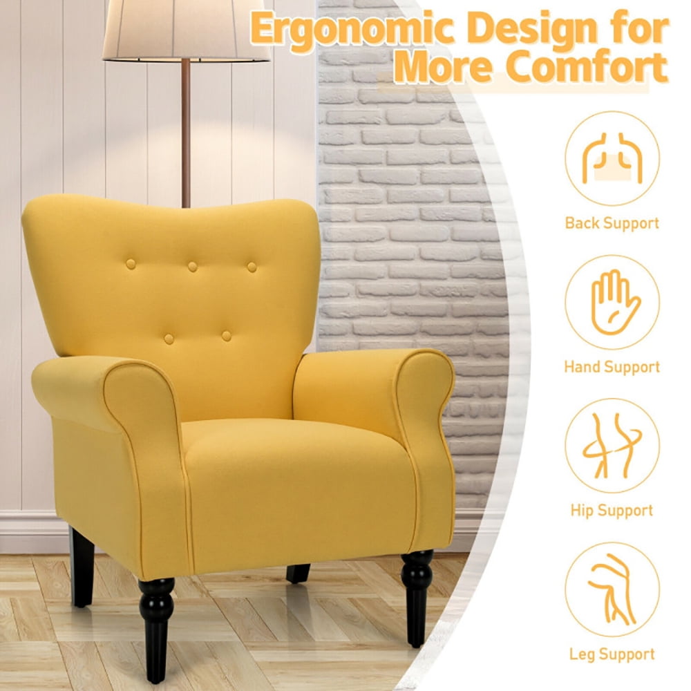 Finihen Accent Armchair, Modern Accent Chair with Tufted Backrest and Rubber Wood Avocado Legs, for Living Room, Bedroom, Yellow Finihen Accent Armchair, Modern Accent Chair with Tufted Backrest and Rubber Wood Avocado Legs, for Living Room, Bedroom, Yellow