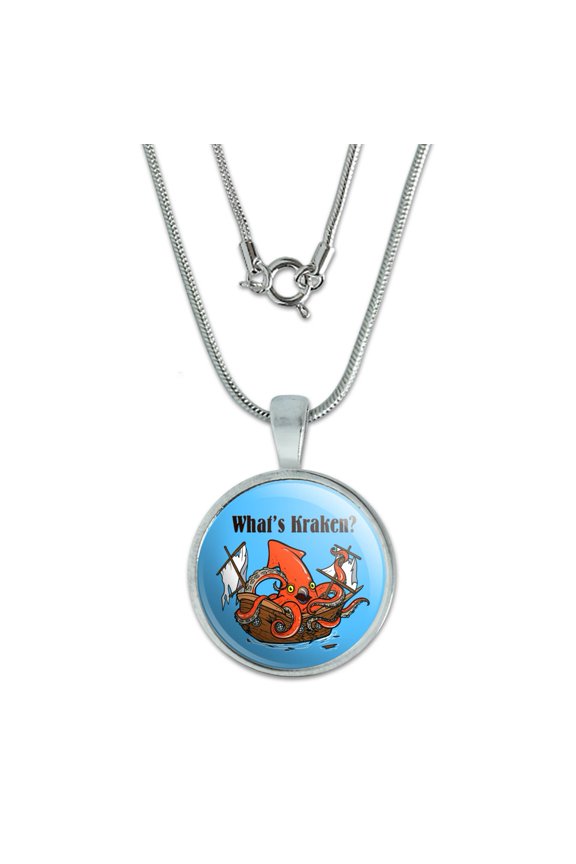 What's Kraken Giant Squid Destroying Ship 0.75" Pendant with Sterling Silver Plated Chain