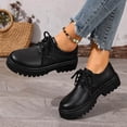 thumbnail image 5 of Womens Platform Derby Shoes with Chunky Lug Sole | Comfortable Slip-Resistant Casual Sneakers | Black PU Faux Leather Lace-Up,Size 6, 5 of 9