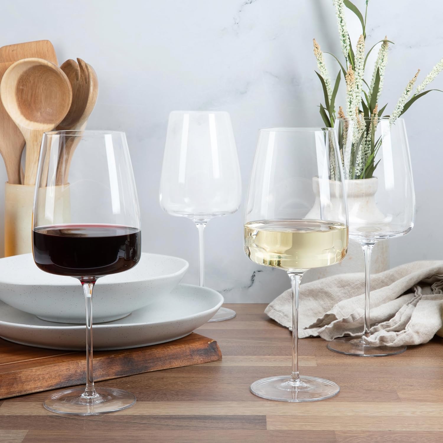 Set of 4 Wine Glasses 20.3 oz | Hand Blown Lead Free Crystal | Use for White and Red Wine