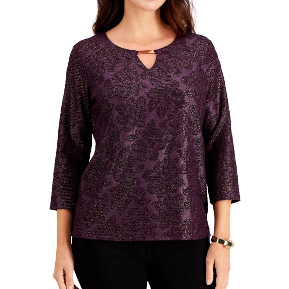 JM Collection Womens Textured Pullover Blouse, Purple, Small