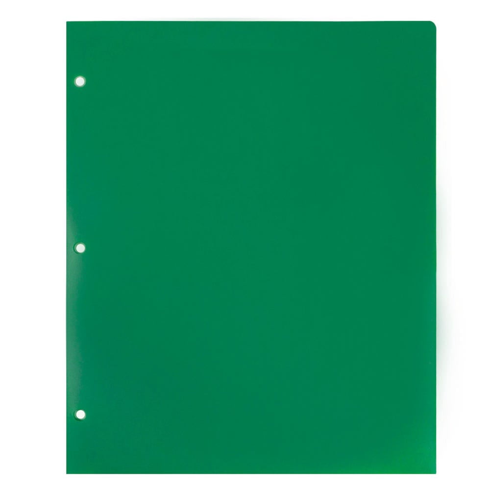 JAM Paper Heavy Duty Plastic 3 Hole Punch Pocket Folders, Extra Tough, Green, Bulk 48/Pack