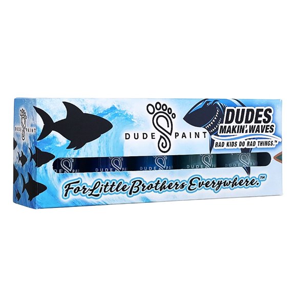 Dude Paint's Dudes Makin' Waves Collection, set of 5 full-sized bottles in cool ocean blues just for your little dude.