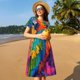 thumbnail image 4 of Balery Vibrant Parrot Splash Art Vestidos sueltos de manga corta para mujer, vestidos de verano 2025, vestidos casuales de corte A con vuelo., 4 of 6