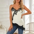 thumbnail image 2 of COMVALUE Womens Summer Satin Lace Cami Tops Sexy V Neck Asymmetrical Backless Camisole Spaghetti Strap Silky Rose Gold for Size XS, 2 of 9