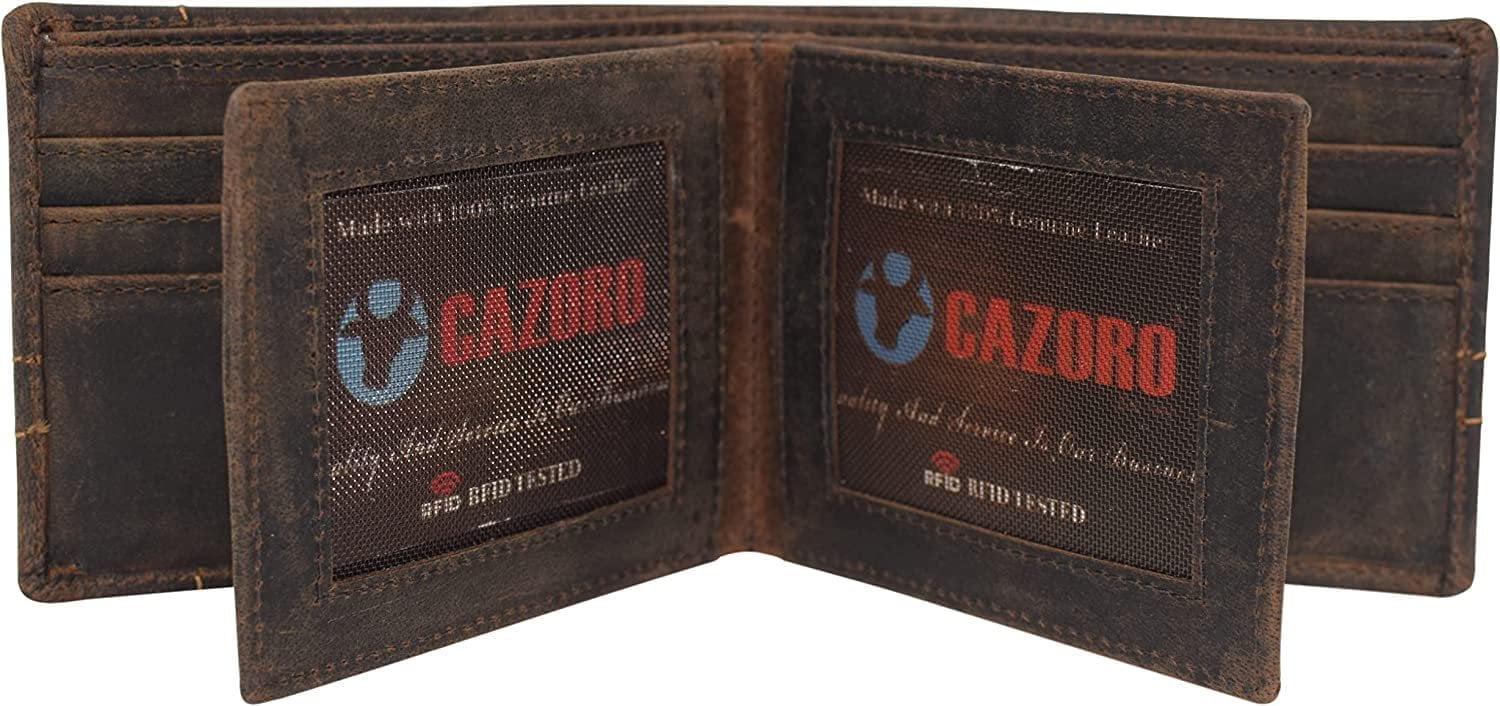 CAZORO Wallets For Men Vintage Leather RFID Protected Large Bifold