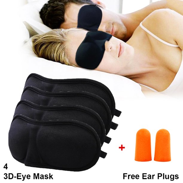 Eye Mask for Sleeping (4 Sleep Mask + Free Ear Plugs) 3D Contoured