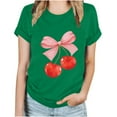 thumbnail image 5 of Rezuofi 1 Pcs Women's Graphic Vintage Tees Cherry Bow Letter Print Round Neck T Shirt Casual Summer Short Sleeve Trendy Tops, 5 of 5