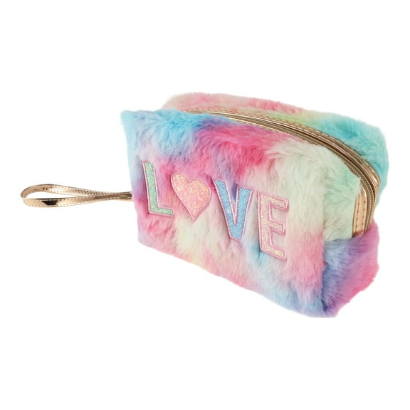 1 Pc Women Sequin Heart LOVE Makeup Bag for Travel Vacation Pink Blue Yellow Plush