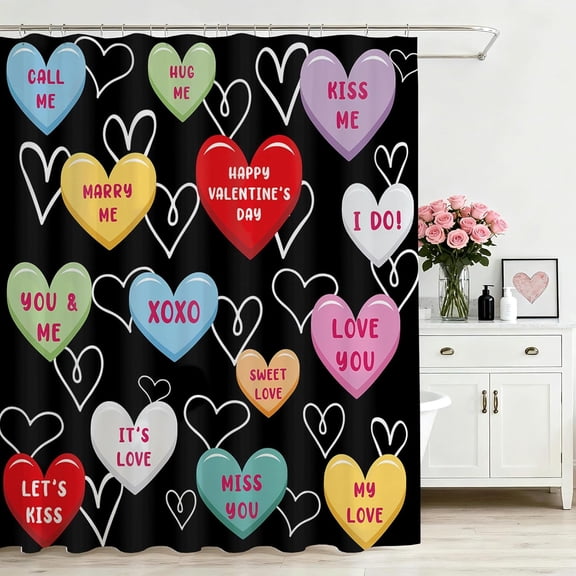 Valentines Shower Curtain for Bathroom - Sweet Heart Valentine''s Day Decor Pink Heart Shower Curtain for Romantic Heart Bathroom Decor, 72 X 72 Inch Waterproof Bath Curtain