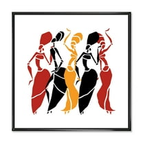 Designart 'Beautiful Red Black and Yellow Dancers Afro American Silhouettes' Modern Framed Canvas Wall Art Print
