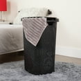 thumbnail image 3 of Mind Reader 60L Slim Laundry Hamper, Clothes Basket, Lid, Wicker Style, Plastic, 17.65"L x 13.75"W x 24.15"H, Set of 2, Black, 3 of 9