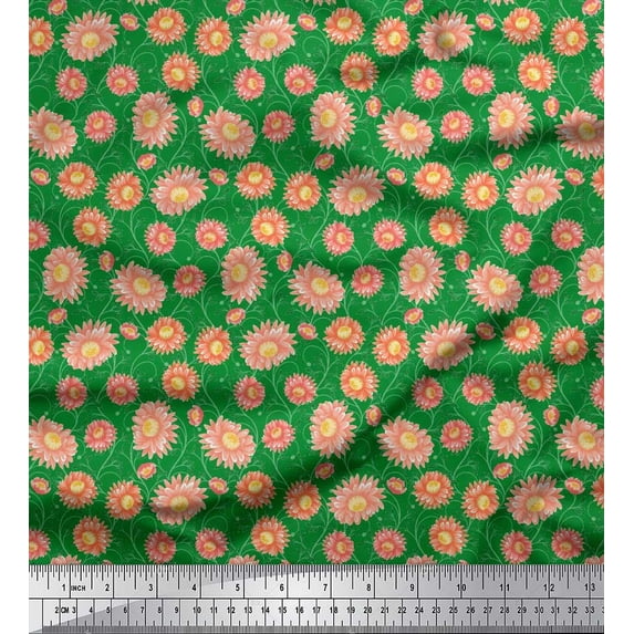 Soimoi Cotton Voile Fabric Leaves & Dahlia Floral Decor Fabric Printed Yard 42 Inch Wide