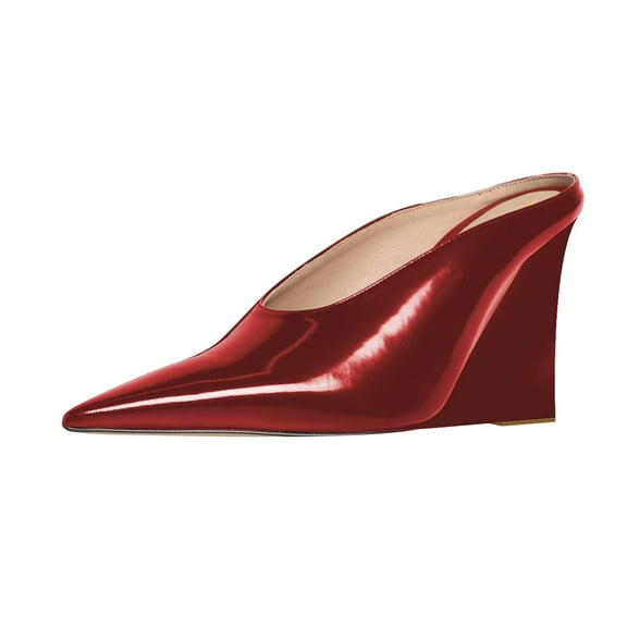 XYD Women Chic Pointed Closed Toe Mules Slip On Wedges High Heel Sandals Backless Party Club Dressy Shoes Size 7 Red