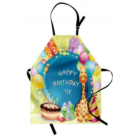 Kids Birthday Apron Congratulation Best Wishes on the Blue Color Backdrop Party Balloons Print, Unisex Kitchen Bib Apron with Adjustable Neck for Cooking Baking Gardening, Multicolor, by