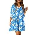 thumbnail image 2 of Floral Mini Dress Womens Summer Trendy Half Sleeve Lace-up Keyhole Neck Loose Babydoll FLowy Short Dress (L, Light Blue), 2 of 5