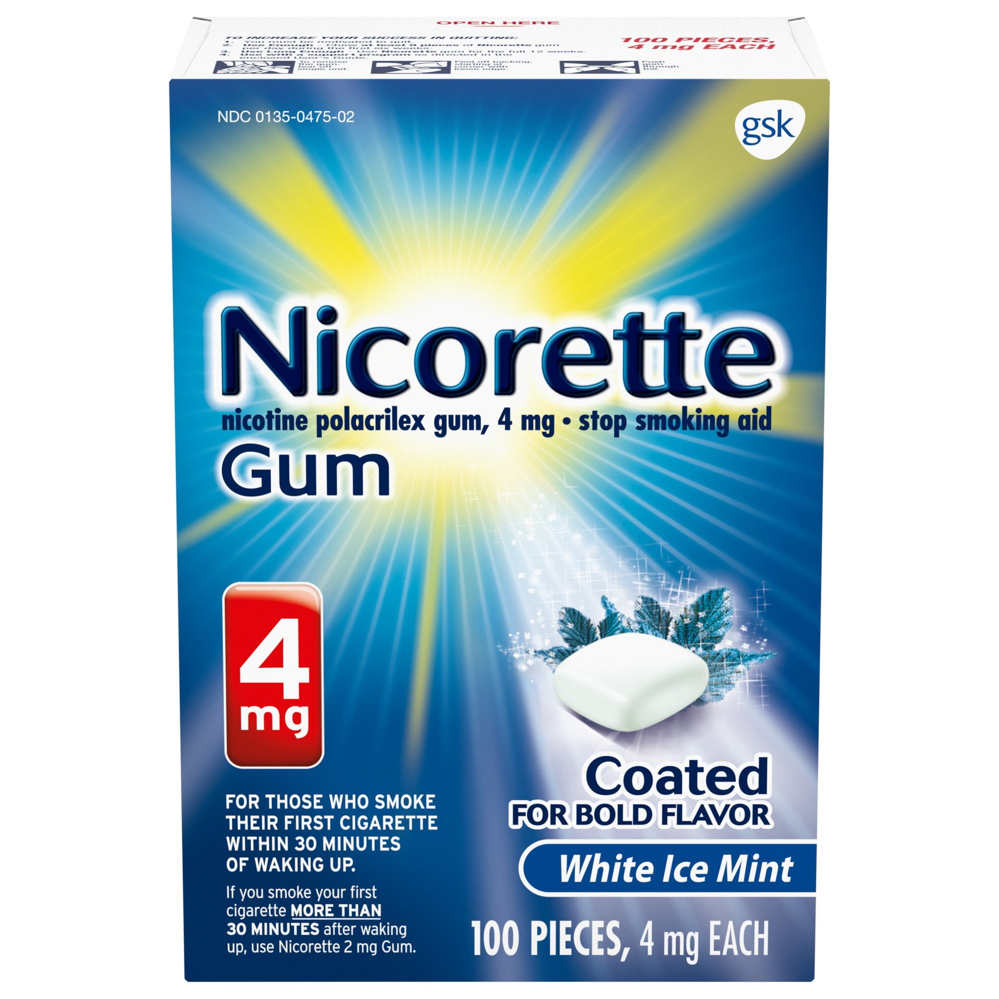 Nicorette Nicotine Gum to Stop Smoking, White Ice Mint Flavor, 4 Mg, 100 Count