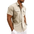 thumbnail image 5 of Men's Linen Short Sleeve Button Down Shirt, Casual Lapel Collar Double Chest Pockets Summer Beach Work Shirts for Men, S-3XL, 5 of 7