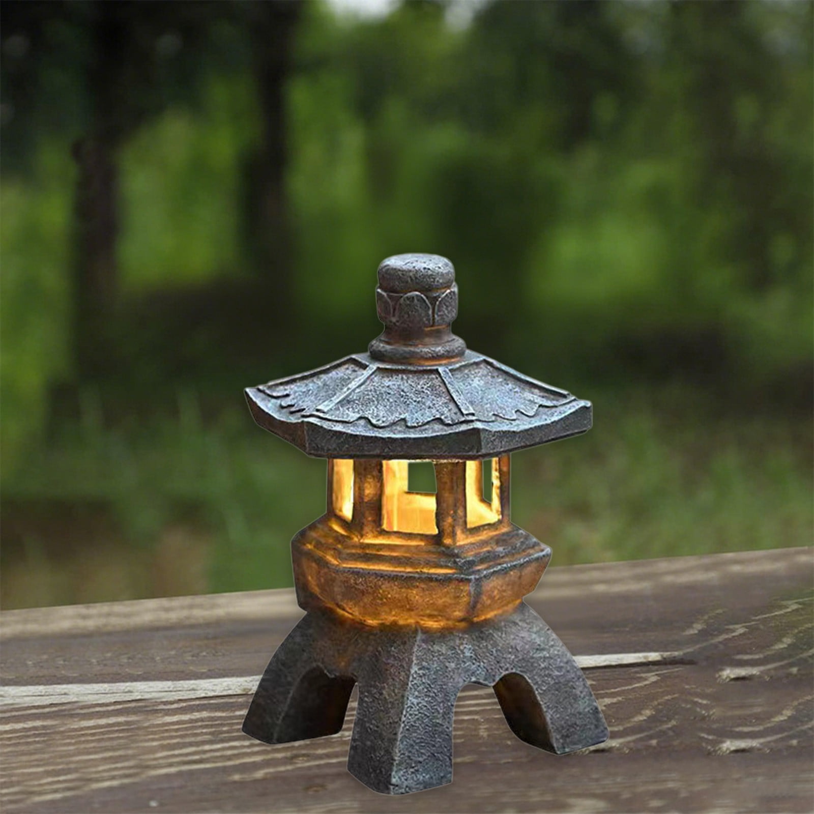 Fufafayo under $5 Solar Pagoda Lantern Garden Statue,Indoor Outdoor Zen Asian Decor for Landscape Balcony,Garden,Patio,Porch Yard Art Ornament,Polyresin, Stone Finish