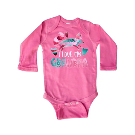 

Inktastic I Love My Grandpa Pink and Blue Fox with Hearts Gift Baby Boy or Baby Girl Long Sleeve Bodysuit