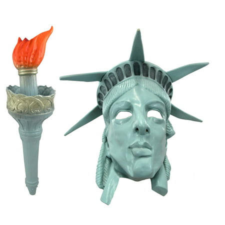 Miss Liberty Statue Of USA Patriotic Mask Adult And Torch Costume Accessories