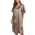 thumbnail image 3 of Womens Satin Nightgown Sleep Shirt Short Sleeve V-Neck Nightgowns Pajama Shirt Satin Nightwear Dress Sleepwear Pyjama, 3 of 6