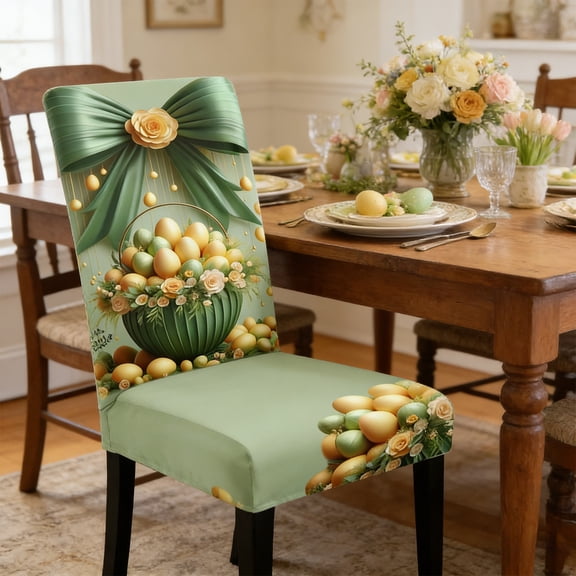 Cheapark Easter Cute Bunny Chair Cover Full Wrap Elastic Chair Slipcover Dining Chair Protector 2026 Easter Home Decor