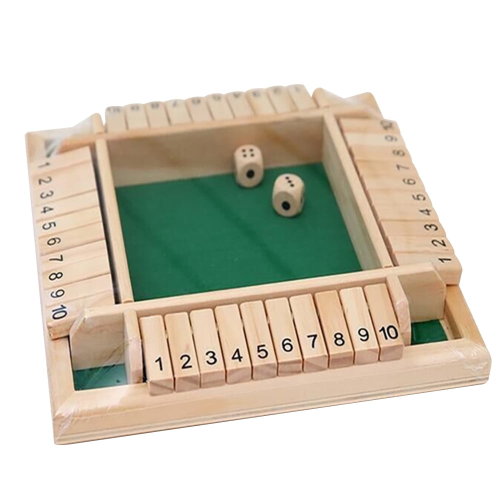 4 Way Player Shut The Box Dice Game Wooden Board Game Flip Lid Box Travel Size for Learning