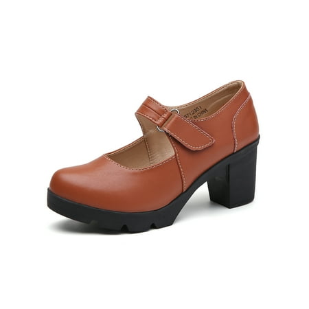 

Avamo Women s Ankle Strap Mary Jane Pumps Casual Platform Dress Shoes Light Brown 8.5