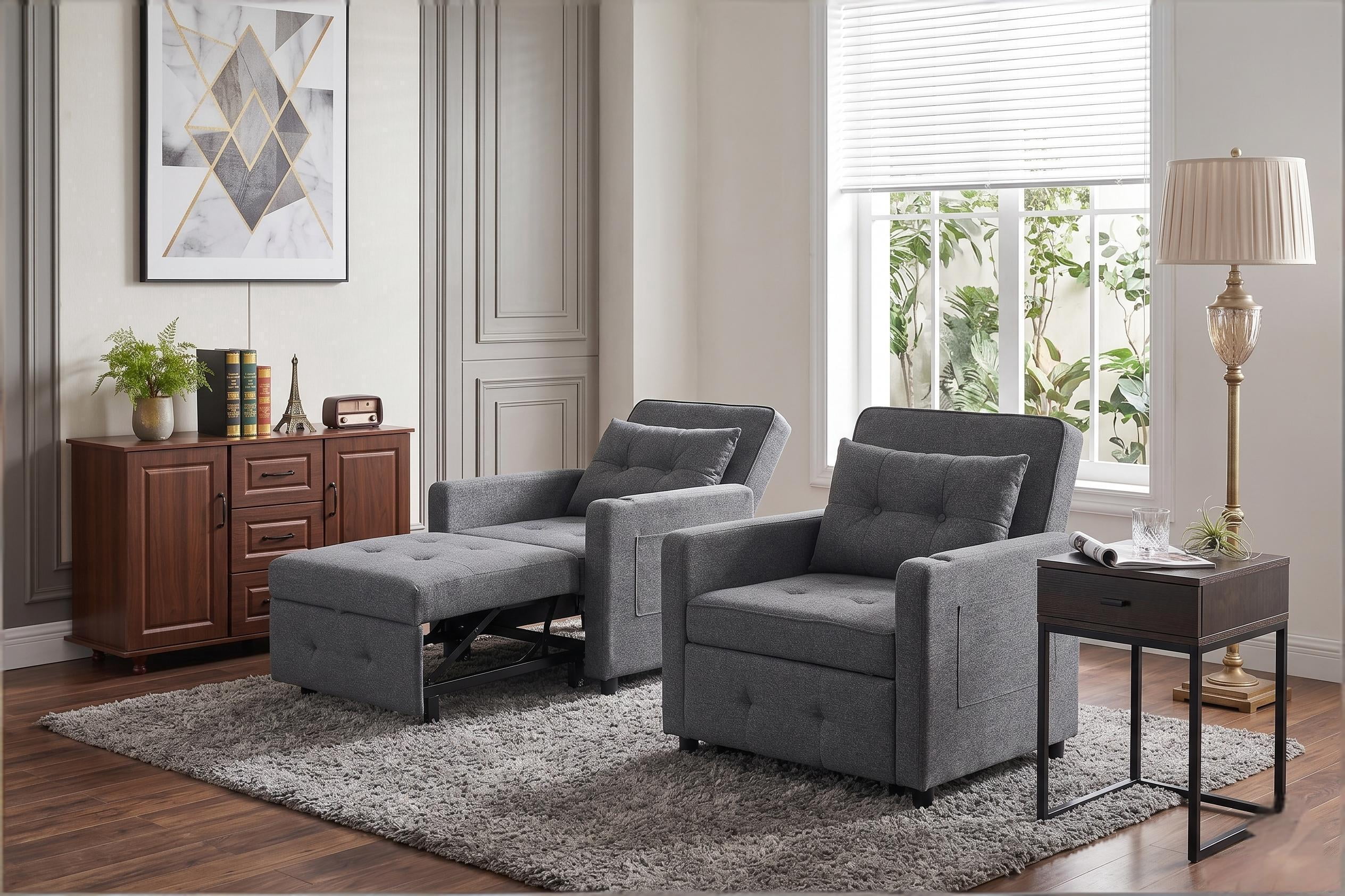Howcool 3-in-1 Sleeper Chair Convertible Pull Out Bed Adjustable Armchair Sofa Bed with USB & Side Pocket