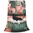 thumbnail image 2 of Honeii Black Cat Pink Bathroom Print Fleece Blanket - Throw Blanket for Bed, Sofa, Couch, Camping, and Travel , Microplush Ultra Soft Warm Blanket-60"x50", 2 of 7