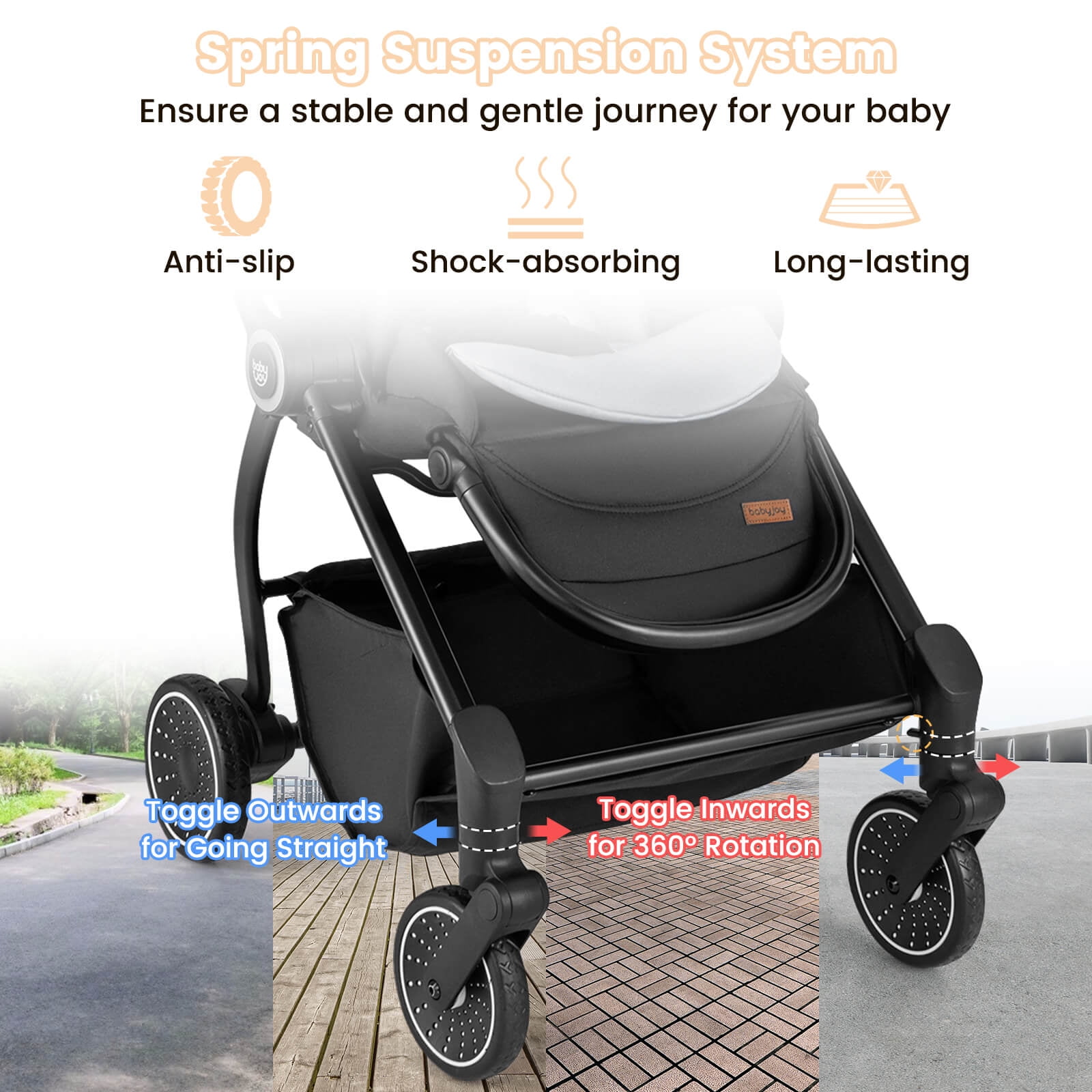 Costway Baby Stroller Foldable Infant Pram Stroller with Reclining Backrest Handle Gray