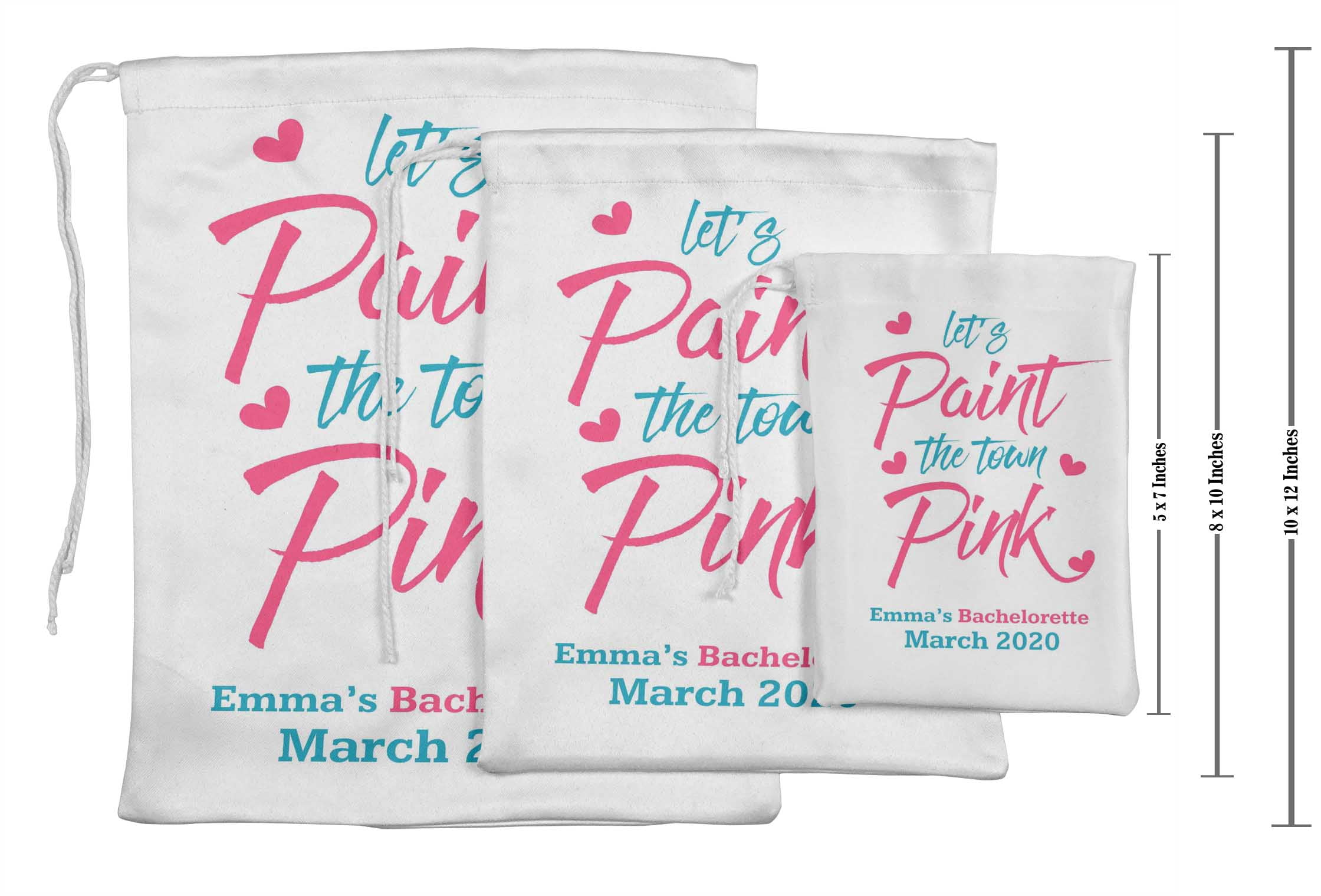 Darling Souvenir White Let'S Paint The Town Pink Bachelorette Custom Party Supplies Favor Bags&nbsp;Jewelry&nbsp;Pouches 15 Pieces